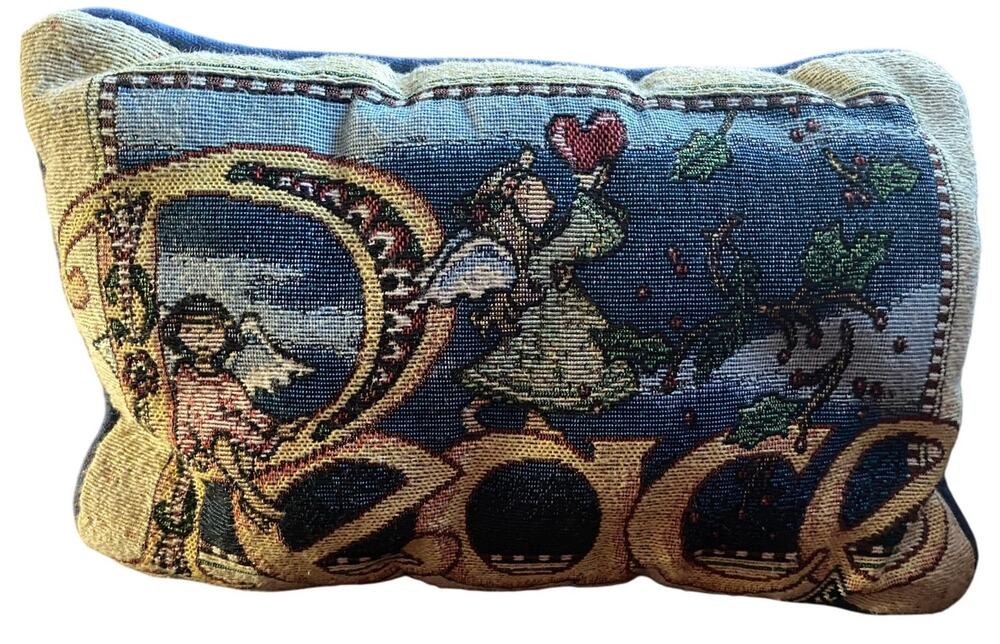 Peace Angels Heart Leafs Tapestry Decorative Pillow 12"x8" needlepoint Holiday